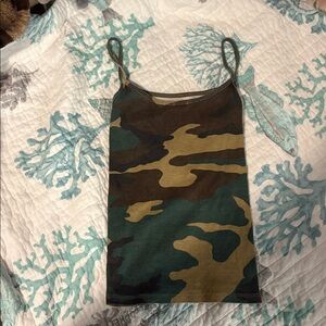Brandy Melville Olive and Brown Camo Spaghetti Strap Tank